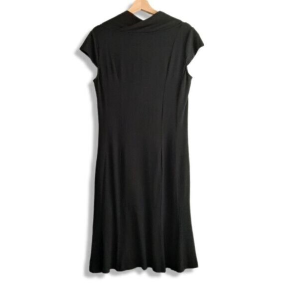 ANN TAYLOR Cowl Neck Stretchy Short Sleeve Comfy Knee Length Dress Black Sz 8 - Picture 9 of 15
